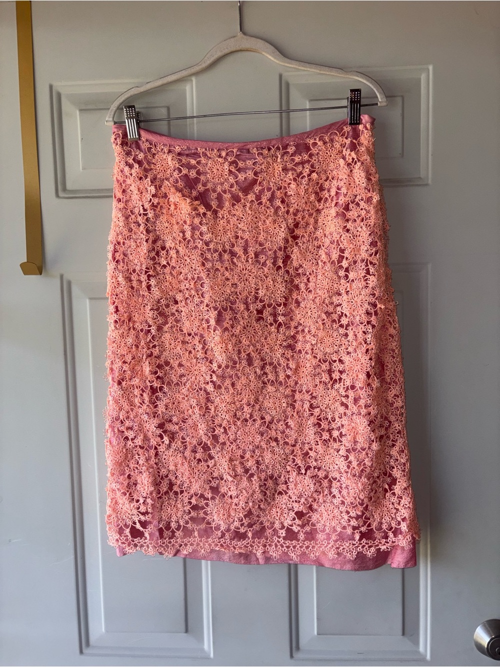Marianne Kooimans coral crochet floral silk skirt size 3 (6-8)